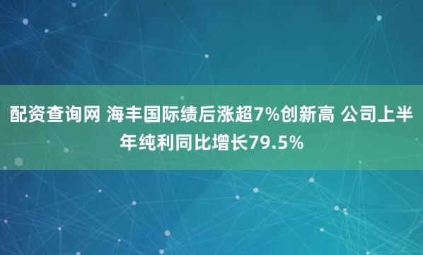 配资查询网 海丰国际绩后涨超7%创新高 公司上半年纯利同比增长79.5%